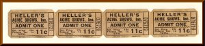 Heller's Acme Shows Carnival Tickets, Franklin Lakes, New Jersey/NJ, 195...