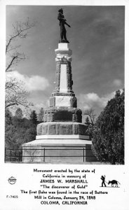 RPPC James Marshall Monument, Coloma, CA Gold Rush c1940s Vintage Postcard