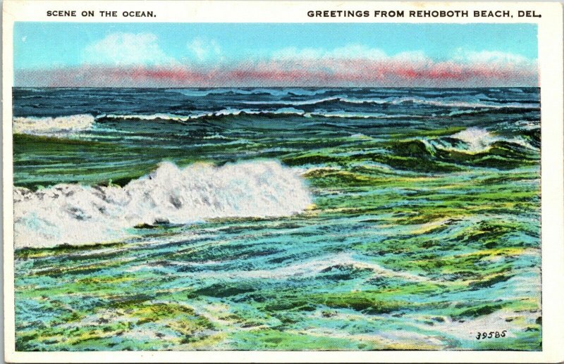 Greetings from Rehoboth Beach, Delaware, Ocean Waves, Surf, Postcard