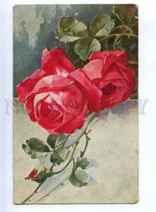 202259 Ruby ROSES Flowers by C. KLEIN Vintage Russian PC