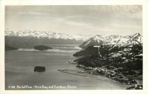 RPPC C-108 Aerial View Orca Bay & Cordova AK Town View Waterfront Pier Docks