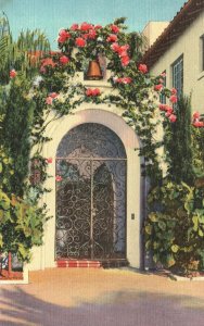 Vintage Postcard A Breath Of Old Spain Entrance Gate With Bell Flowers Florida