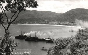 Vintage Postcard View Of Boats Ships Overlooking The Mountains Acapulco Gro RPPC