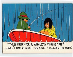 Postcard Greeting Card with Quote and Men Fishing Boat Humor Comic Art Print