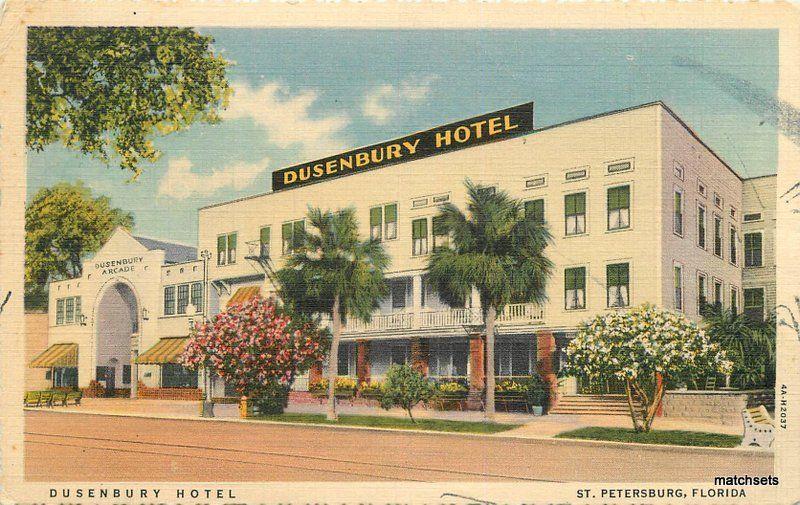 1940s St Petersburg Florida Dusenbury Hotel Roadside Teich linen postcard 9898