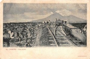 POMPEI ITALY TRAIN RAILROAD CONSTRUCTION POSTCARD (c. 1900)