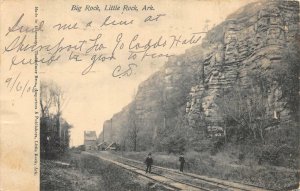 BIG ROCK LITTLE ROCK ARKANSAS TRAIN TRACKS & DEPOT FANCY CANCEL POSTCARD 1906