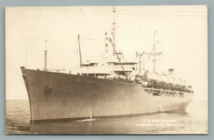 US ARMY TRANSPORT GENERAL MORTON MILITARY SHIP VINTAGE REAL PHOTO POSTCARD RPPC