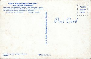 1950s Port Orchard Washington Genes Beachcomber Restaurant Interior Postcard DV