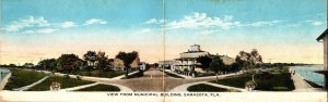 View From Municipal Building Sarasota Florida Bi-fold Panorama Vintage Postcard