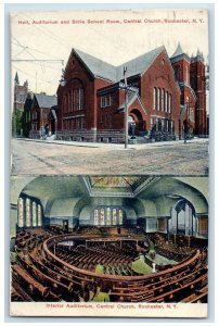 1908 Hall Auditorium Bible School Room Central Church Street Rochester Postcard