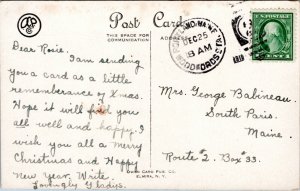 Postcard Merry Christmas - house in snow Owen Card Pub RMS Woodfords Station