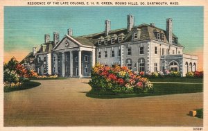 Vintage Postcard 1940 Residence Of Late Colonel EHR Greens South Dartmouth Mass