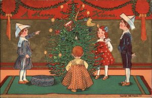 Christmas Children Around Christmas Tree c1910 Vintage Postcard