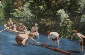 Boys Hunting For Turtles - Nice Linen Postcard rpx