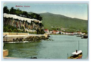 c1910 Boats Scene, View of Houses, Madeira Funchal Portugal Postcard