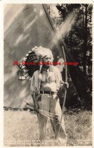 Native American Cherokee Indian, RPPC, Chief Standing Deer, North Carolina,Cline