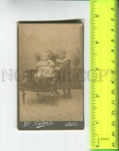 473850 Denmark little girl in a chair boy nearby photo Nielsen Glostrup CDV