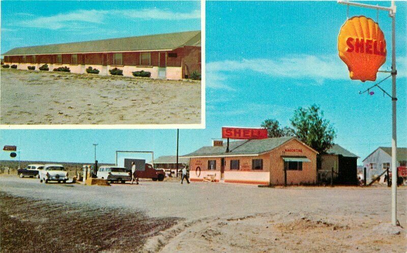 Autos Burns Oregon Shell Gas Station Wagontire Motel Postcard Merle 20-5957