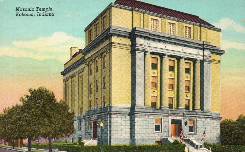 Vintage Postcard Masonic Temple Landmark Kokomo Indiana Kokomo News Agency Pub.