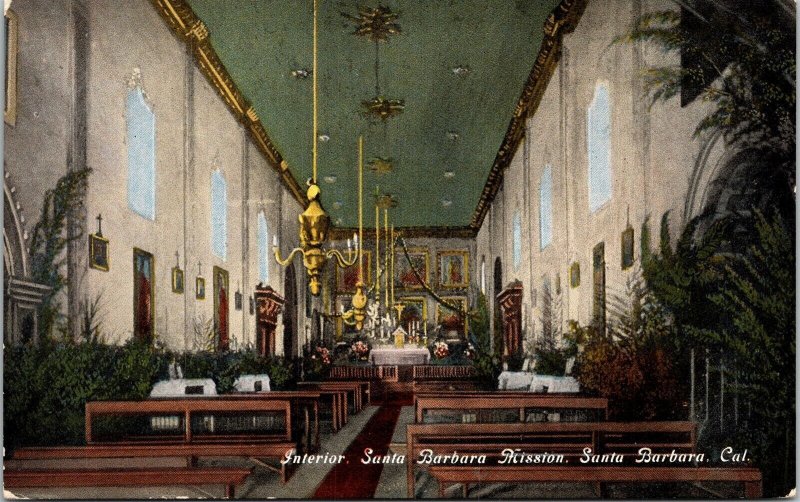 Interior Santa Barabara Mission California CA Antique Postcard UNP Unused DB 