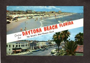 FL Greetings From Daytona Beach Florida Postcard Beach Downtown Stores