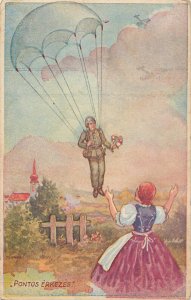 Military acurate parachuting Hungary ww2 greetings postcard