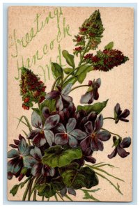 c1910 Greetings from Hancock Maryland MD Flower Embossed Antique Postcard