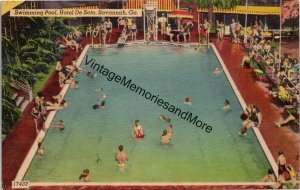Swimming Pool Hotel De Soto Savannah GA Postcard PC317