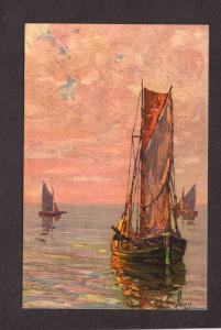 Sailboats Boats French Artist Signed Andre Beronneau Painter Carte Postale