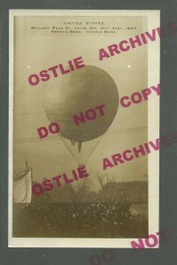 St. Louis MISSOURI RPPC 1907 BALLOON RACE United States Airship Zeppelin CROWD!