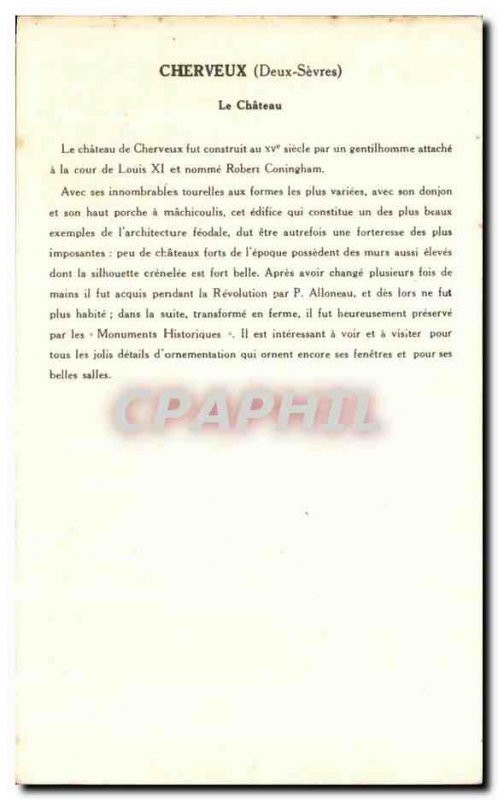 Old Postcard Cherveux Chateau