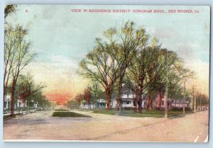 Des Moines Iowa IA Postcard View In Residence District Kingman Boulevard 1910