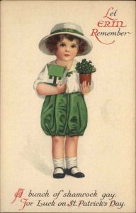 St Patrick's Day Clapsaddle Wolf Pub Little Boy with Shamrocks Vintage Postcard