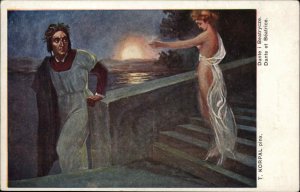 T Korpal Fine Art Dante and Beatrice Beautiful Woman Nude c1910 Postcard