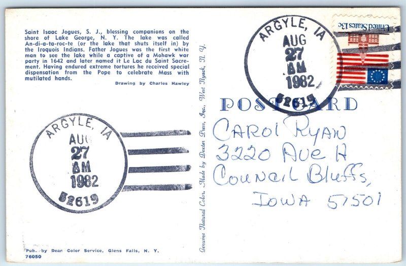 1982 Argyle, IA Post Office Cancel Postcard Town USPO Postal History A267