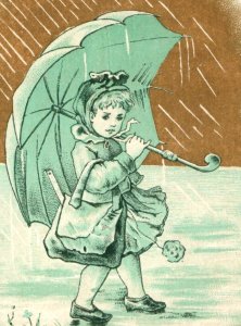 1880s Dr. Comfort's Little Compills Cute Girl In Rain Umbrella Quack Medicine P6