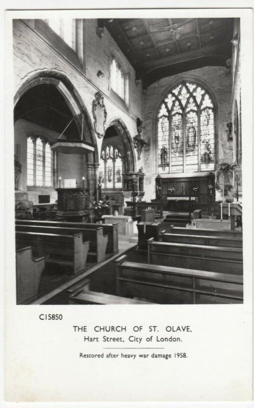 London; St Olave's Church Interior, Restored After Heavy War Damage RPPC, Unused