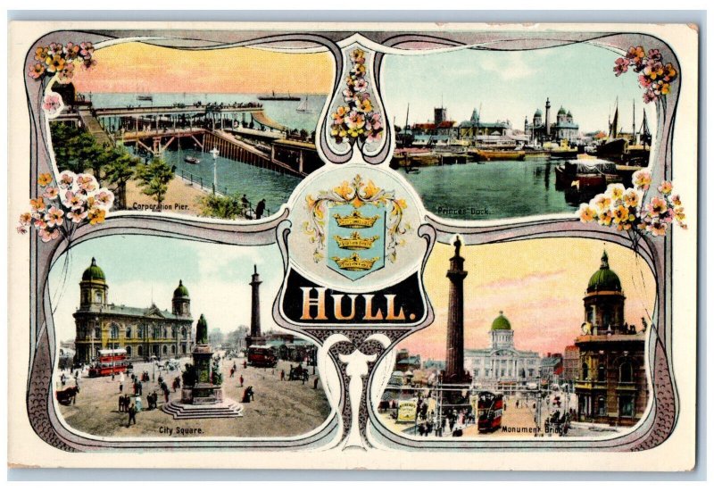 Yorkshire England Postcard Kingston upon Hull Multiview c1920's Unposted