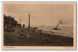 c1940's Steamboat Bremerhaven on the Weser Beach Scene Germany Postcard