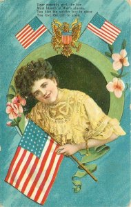 Artist impression 1911 Patriotic Flags Pretty Lady Postcard 20-13034