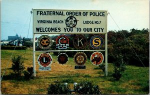 Virginia Beach VA Welcome Sign Fraternal Order Of Police Lodge No 7 Postcard 