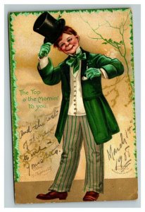 Vintage 1910's Ellen Clapsaddle St. Patrick's Postcard Leprechaun Green Jacket