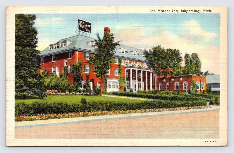 Mather Inn Ishpeming Michigan, Vintage Linen Postcard c1940s  P3