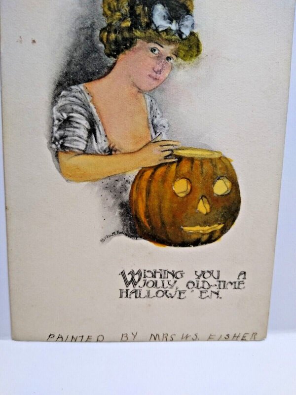Halloween Postcard May L Farini Victorian Women JOL Hand Painted WS Fisher 1911 