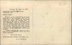 Chicago Illinois IL Stewart Motor Truck Bon Ton Laundry Postcard