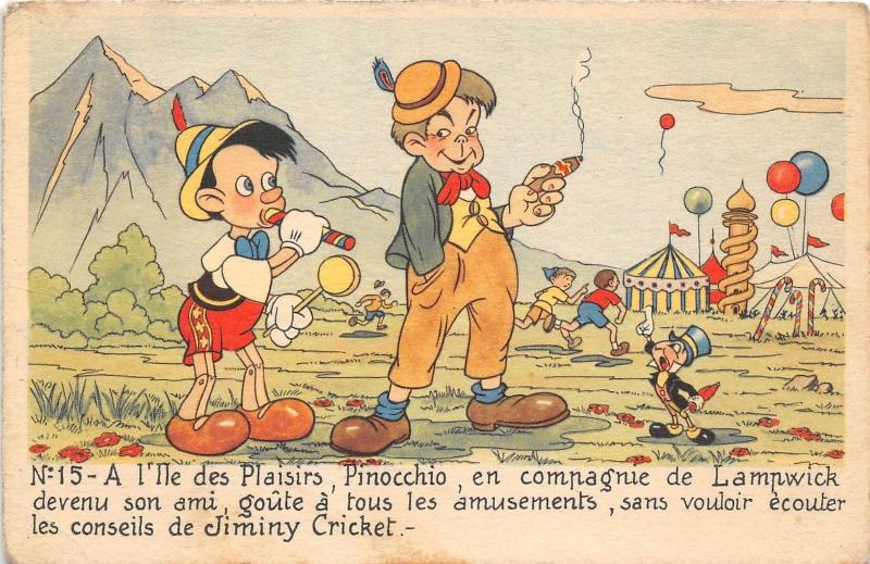 D98/ Interesting Postcard Fantasy Pinocchio France Disney Jiminy Cricket c30s  2