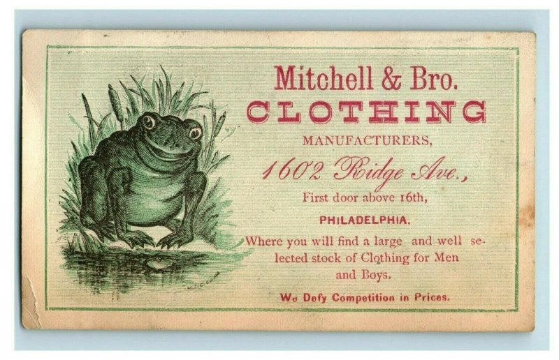 1870's Mitchell & Bro. Clothing Happy Frog Looking At Pond Cattails P165