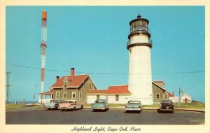 Highland Light CAPE COD, MA Lighthouse, Cars c1960s Chrome Vintage Postcard