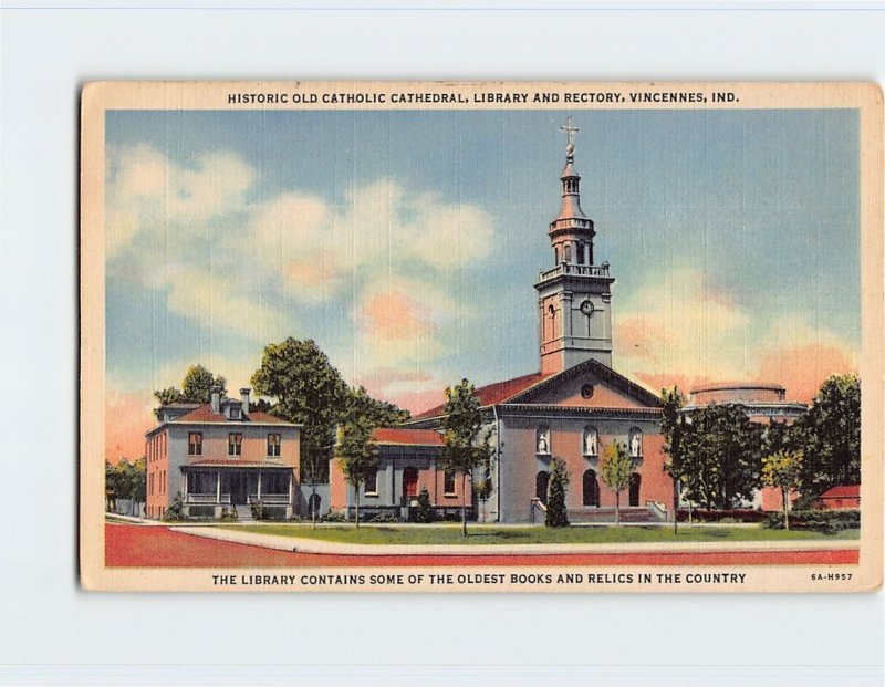 Postcard Historic Old Catholic Cathedral, Library And Rectory, Vincennes, IN